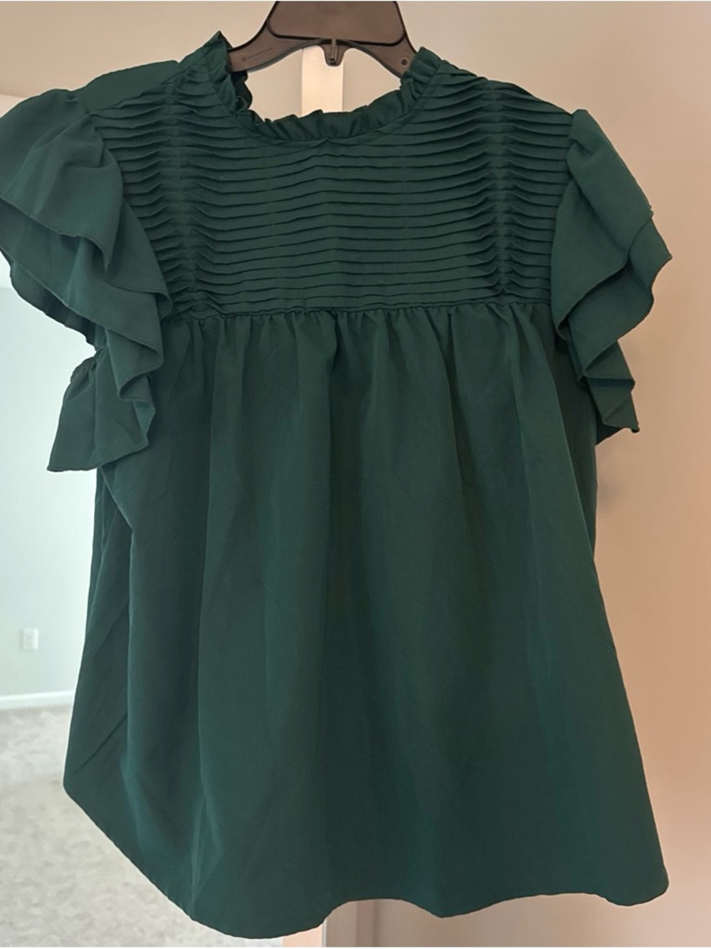 SHEIN Teal Pintuck Ruffle Sleeve Blouse